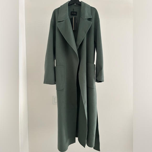 Massimo Dutti Wrap Around Robe Style Wool Coat With Belt in Emerald - Picture 5 of 11
